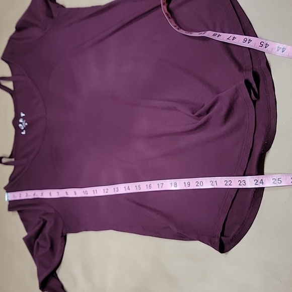 Loft Size S Burgundy / Wine Long Sleeve Top with Shoulder Cutouts, EUC - Picture 8 of 11